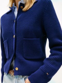 Gold-Tone Button Polo Cardigan — Blue 2