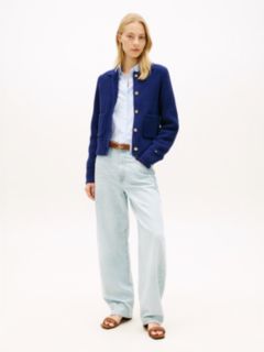 Gold-Tone Button Polo Cardigan — Blue 3