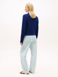 Gold-Tone Button Polo Cardigan — Blue 4