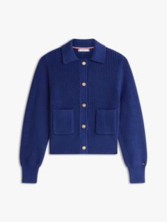 Gold-Tone Button Polo Cardigan — Blue 5