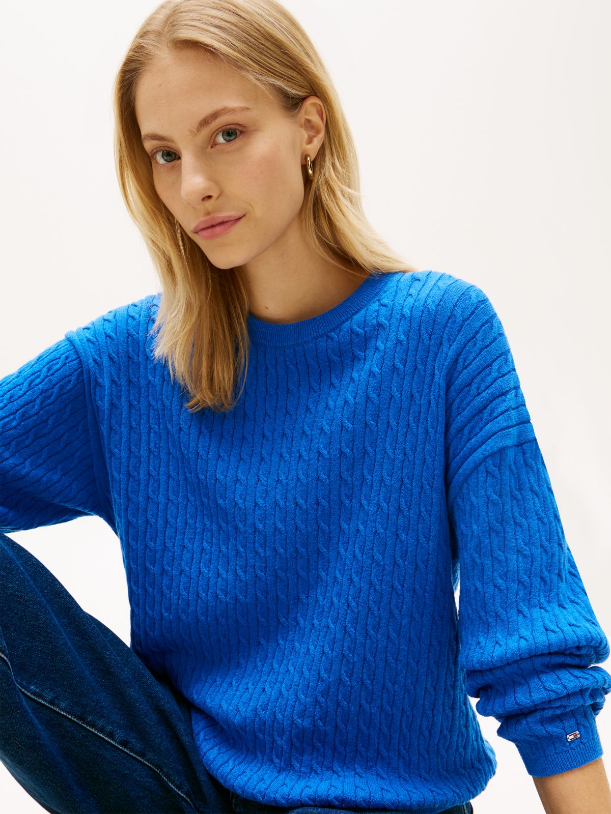 Cable Knit Relaxed Jumper — Blue
