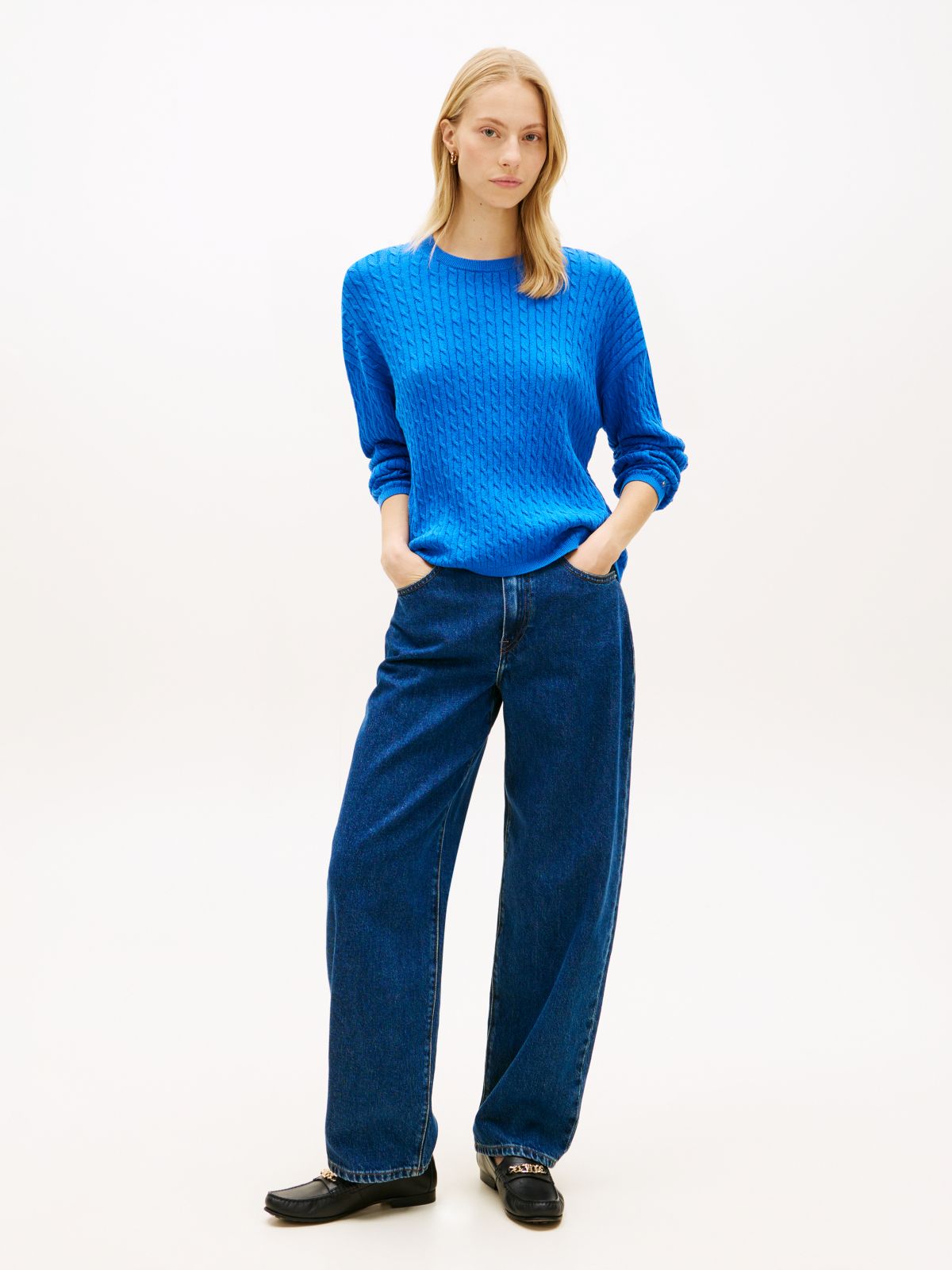 Cable Knit Relaxed Jumper — Blue