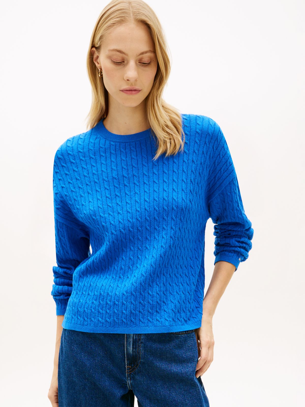 Cable Knit Relaxed Jumper — Blue