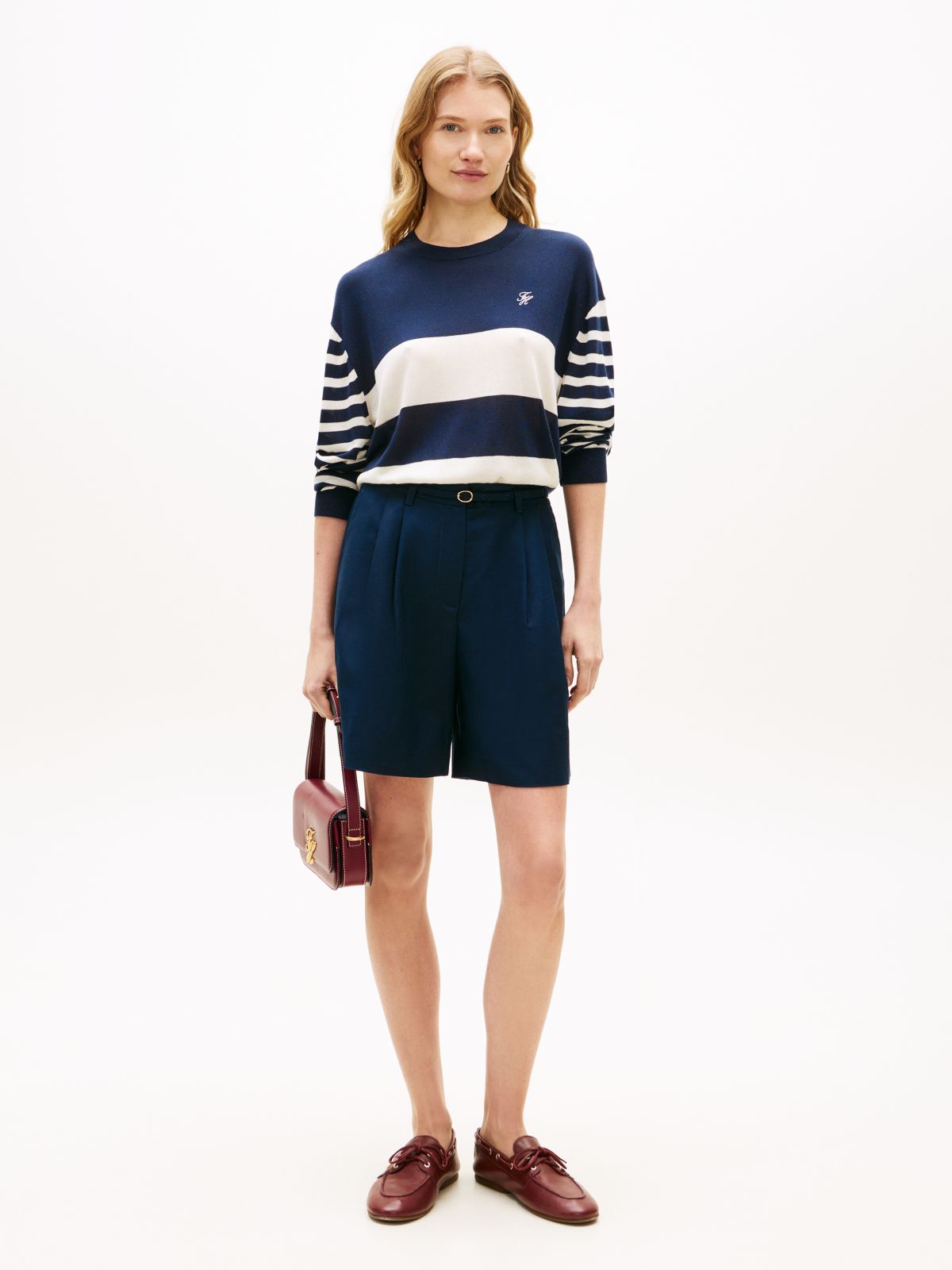 Relaxed Crew Neck Jumper With Silk — Blue