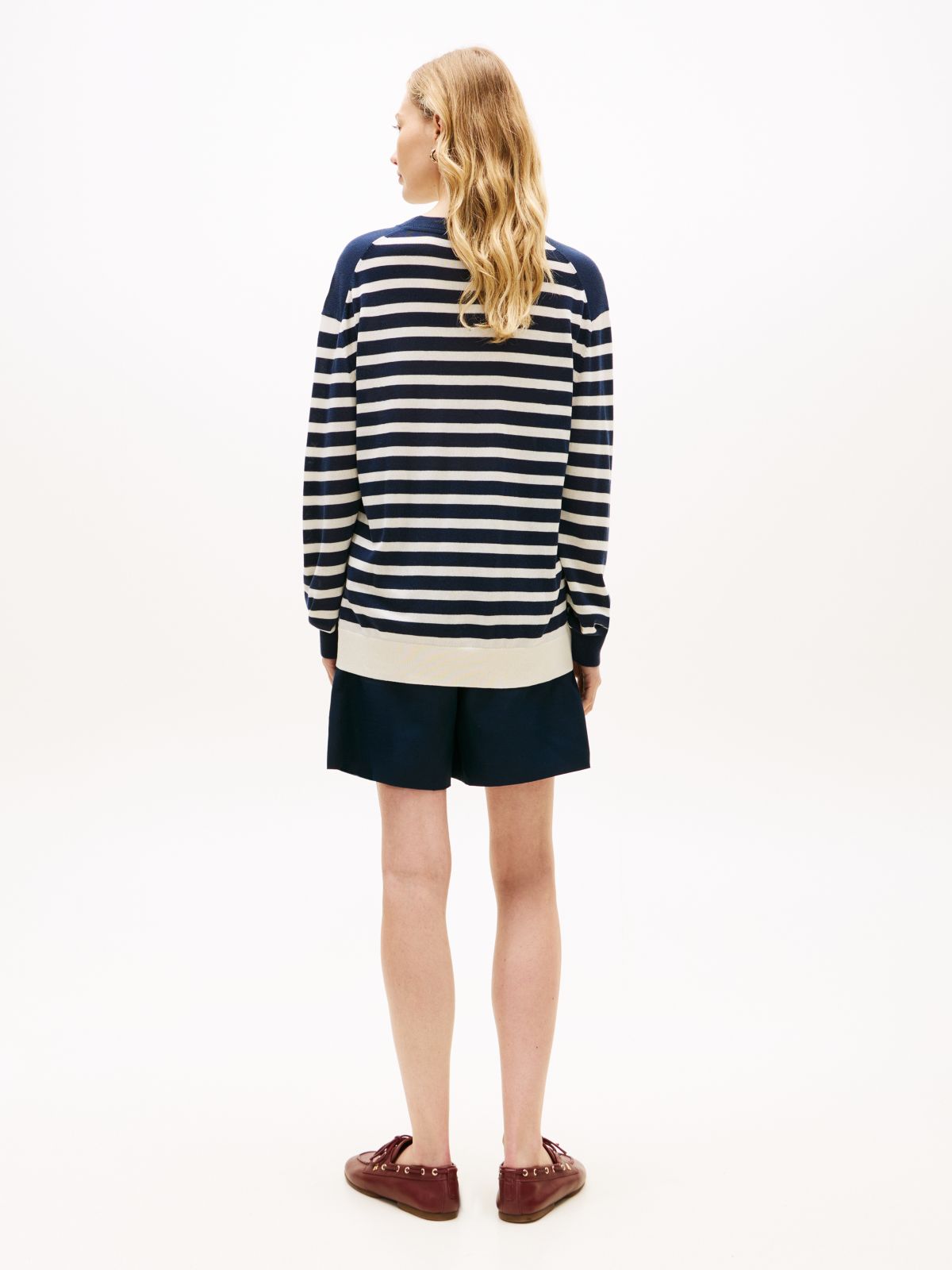 Relaxed Crew Neck Jumper With Silk — Blue