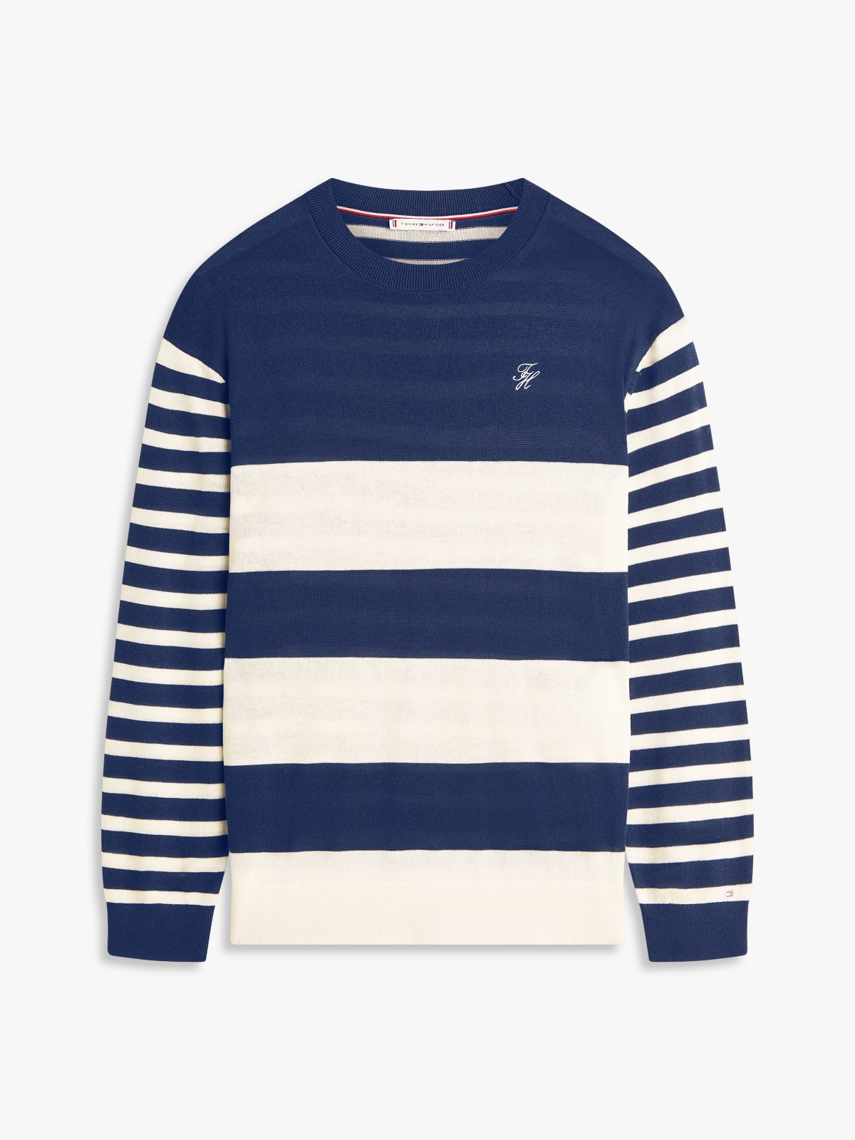 Relaxed Crew Neck Jumper With Silk — Blue
