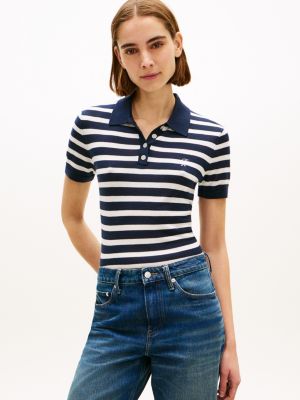 blue short sleeve polo jumper with silk for women tommy hilfiger