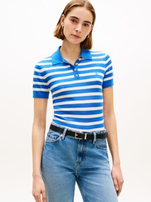 blue short sleeve polo jumper with silk for women tommy hilfiger