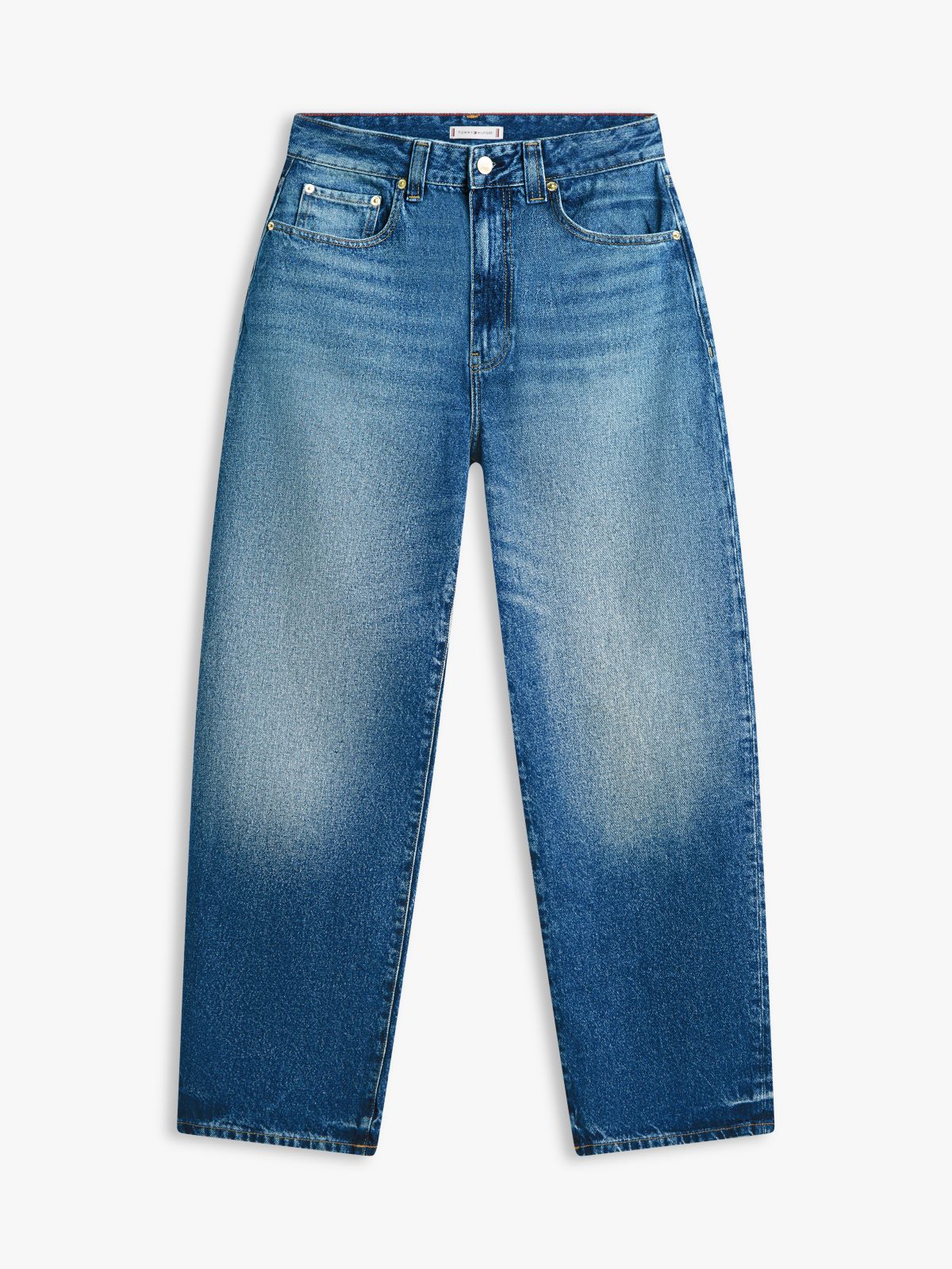 Mid Rise Tapered Barrel Leg Jeans — Blue