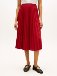 Tonal Flag Waistband Pleated Midi Skirt — Red 2