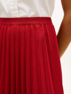 Tonal Flag Waistband Pleated Midi Skirt — Red 3