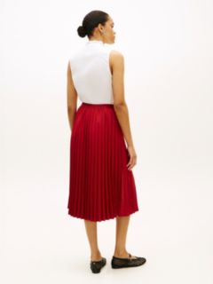 Tonal Flag Waistband Pleated Midi Skirt — Red 4