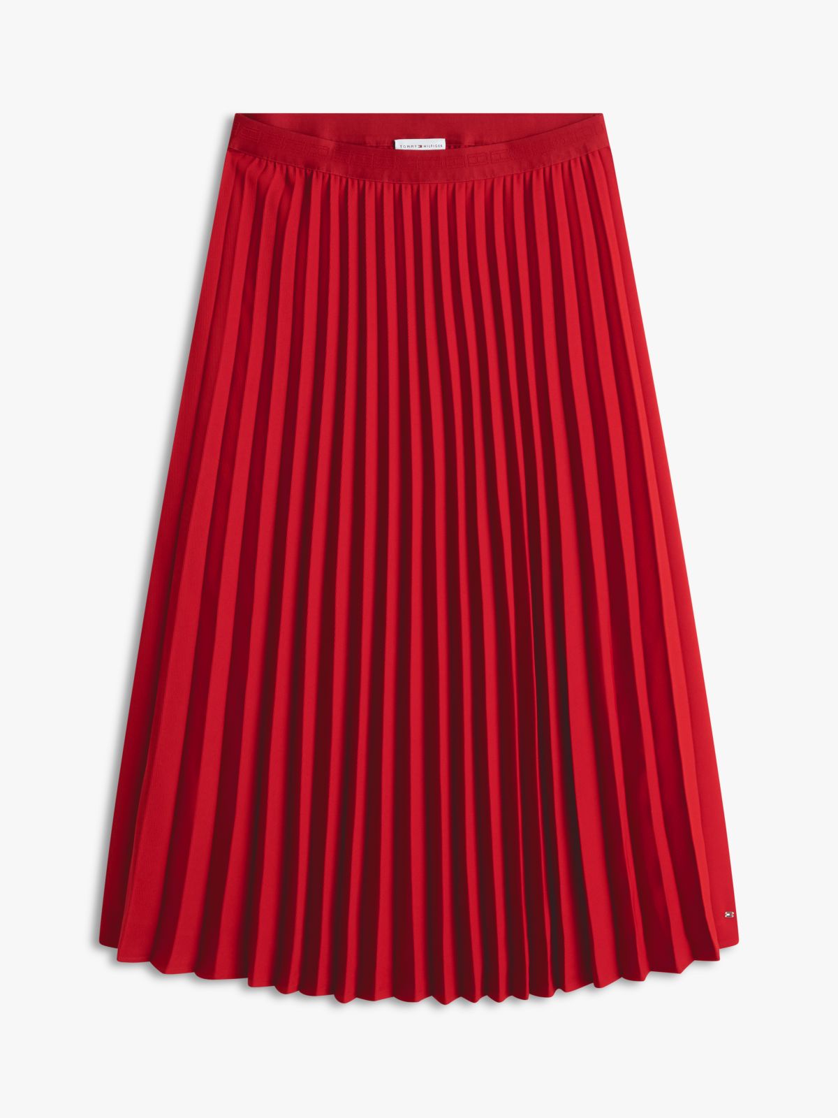 Tonal Flag Waistband Pleated Midi Skirt — Red