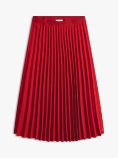 Tonal Flag Waistband Pleated Midi Skirt — Red 5