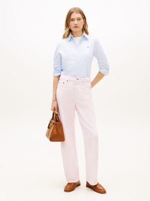 pink mid rise barrel leg jeans for women tommy hilfiger