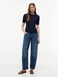 Mid Rise Barrel Leg Jeans — Blue 1