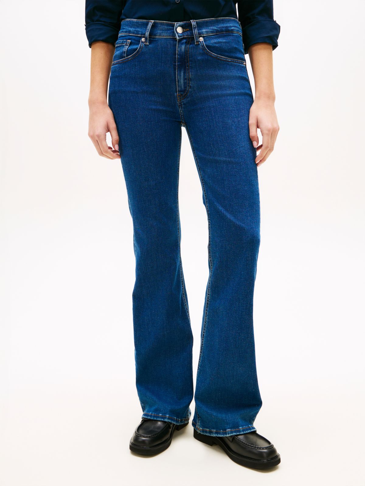 Mid Rise Flared Leg Jeans — Blue