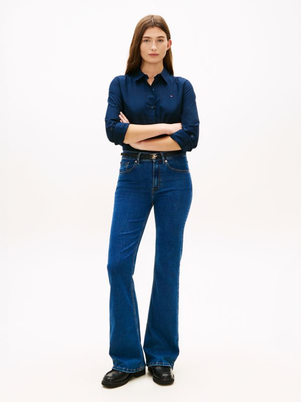 Mid Rise Flared Leg Jeans — Blue