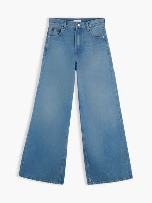 vaqueros indie anchos de talle alto azul de mujeres tommy hilfiger