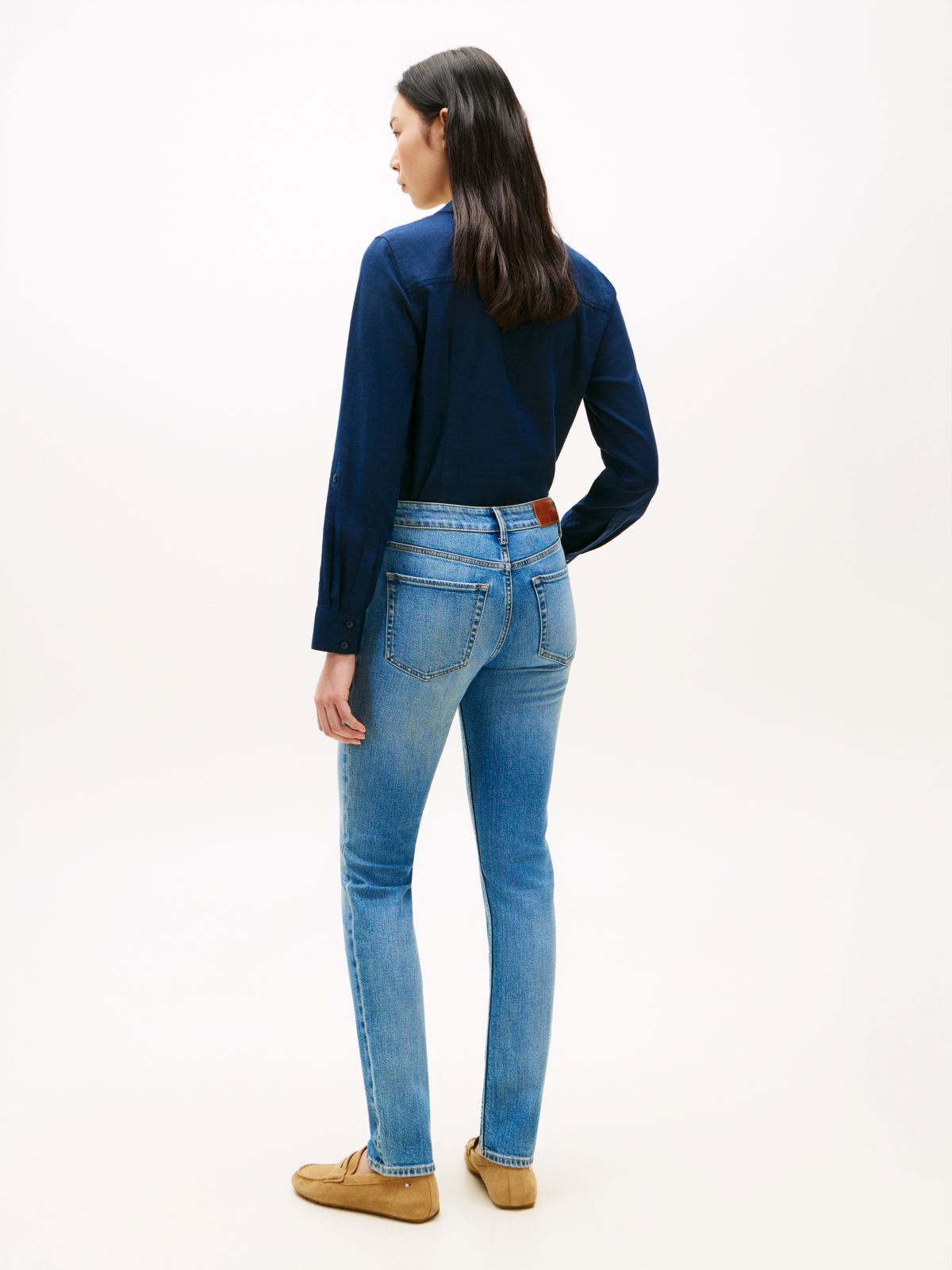 Faded Mid Rise Slim Jeans — Blue