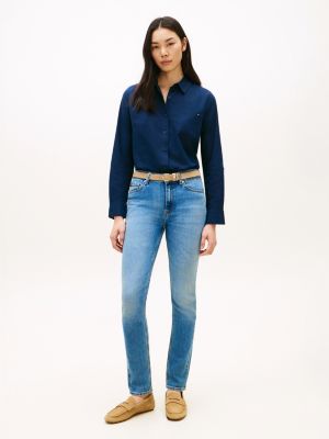 blue faded mid rise slim jeans for women tommy hilfiger