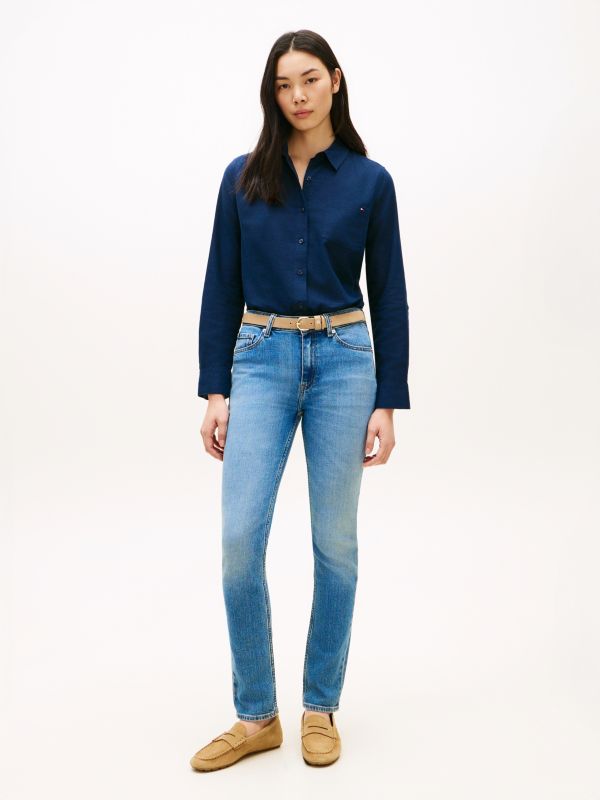 Faded Mid Rise Slim Jeans — Blue