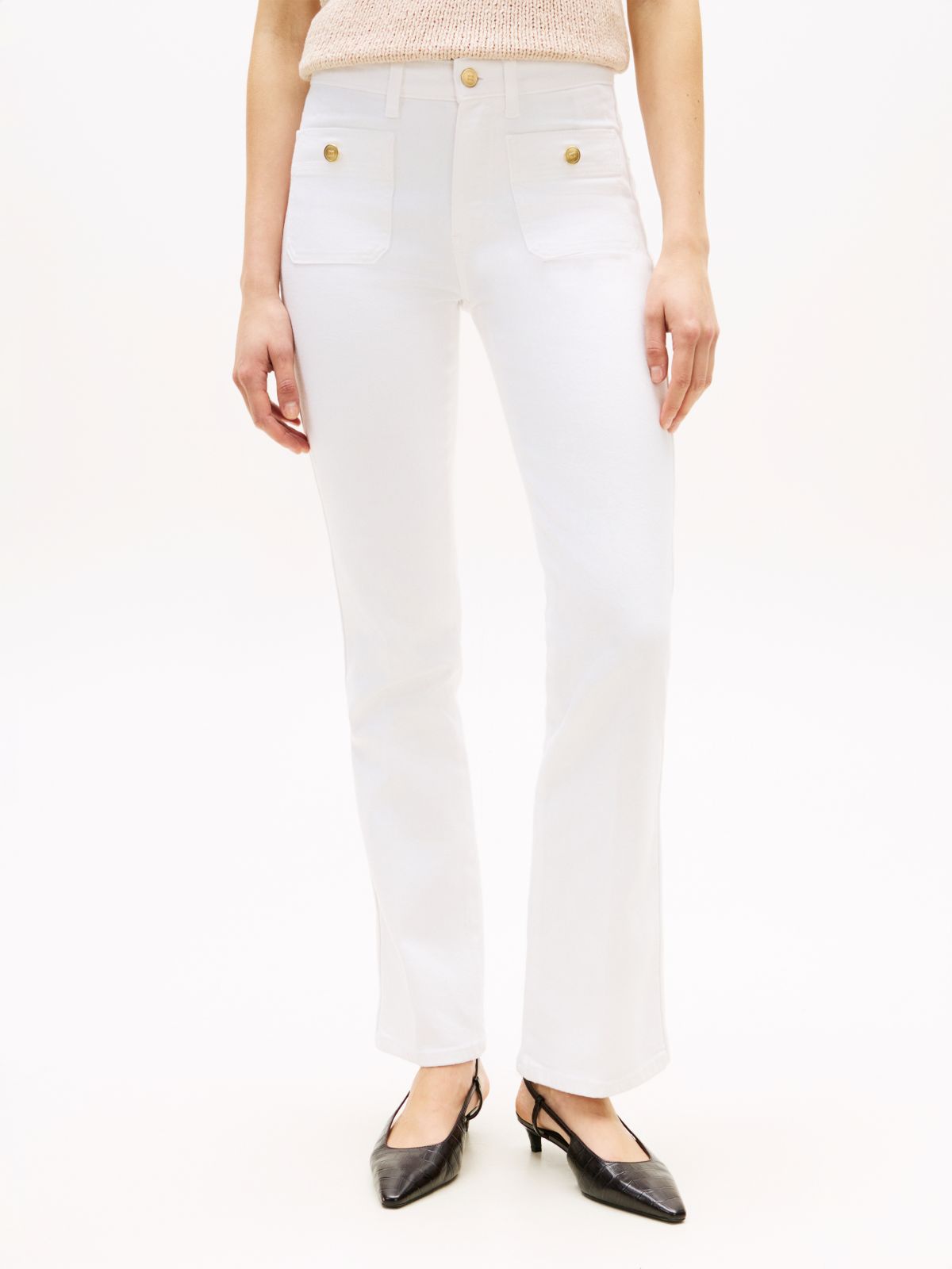 Mid Rise Bootcut White Jeans — White