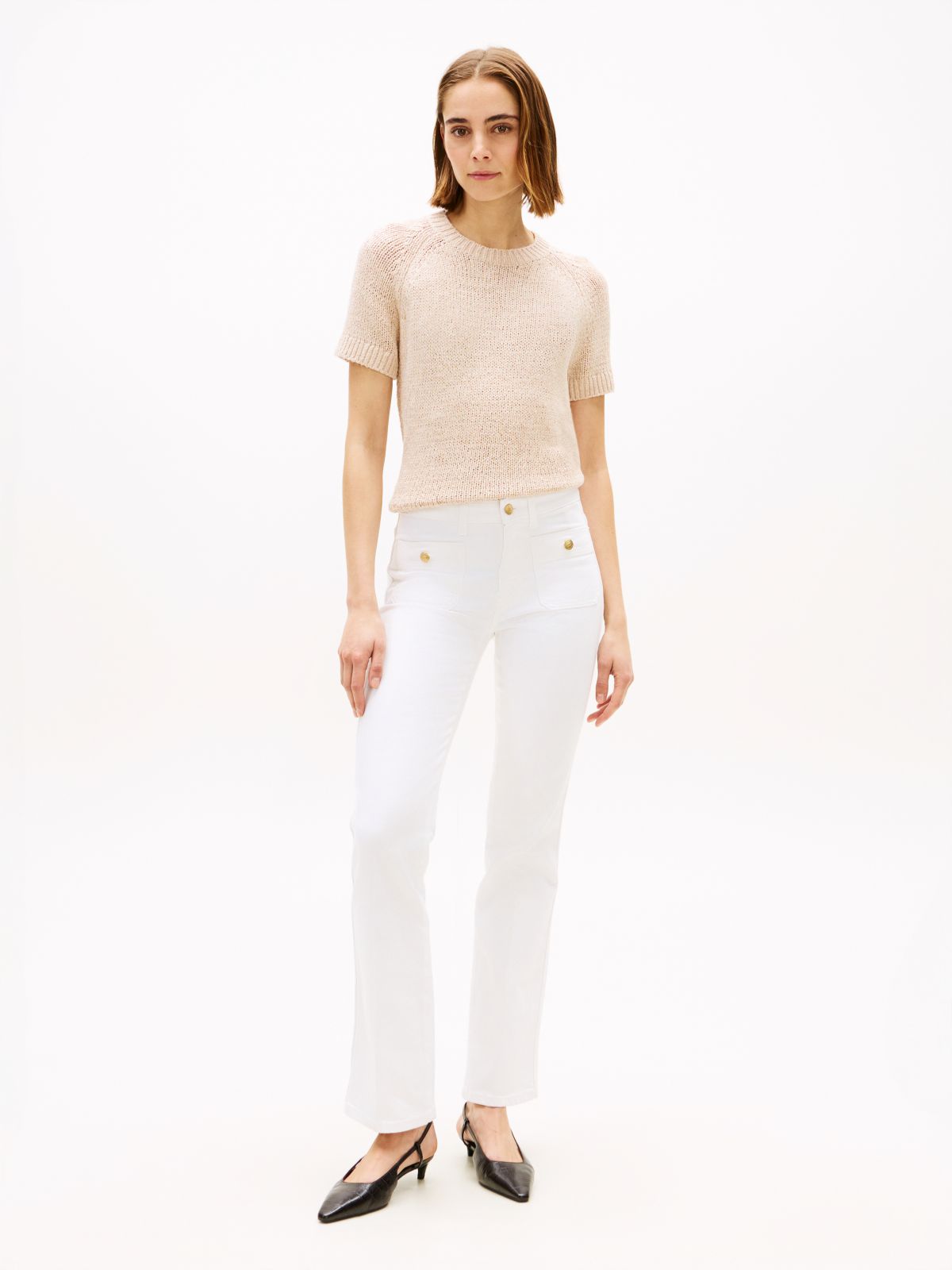 Mid Rise Bootcut White Jeans — White