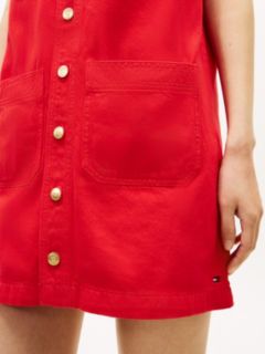 Gold-Tone Button Denim Mini Shift Dress — Orange 3