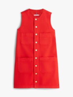 Gold-Tone Button Denim Mini Shift Dress — Orange 5