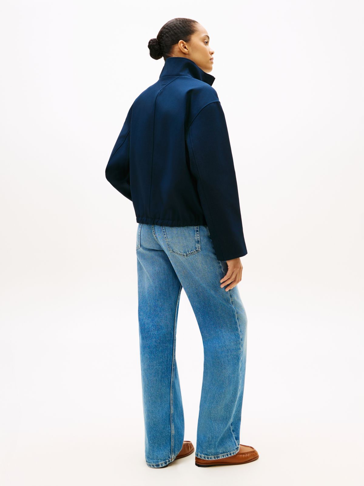 Logo Appliqué Oversized Bomber Jacket — Blue