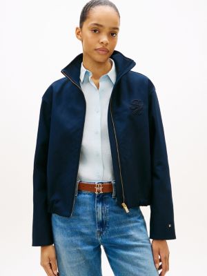 bomber oversize à logo appliqué blue pour femmes tommy hilfiger