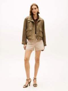 Gold-Tone Button Pure Linen Utility Jacket — Green 3