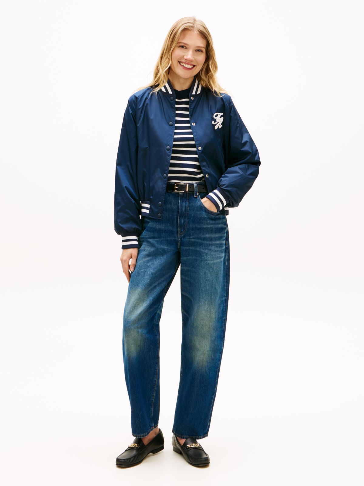Logo Appliqué Water Repellent Bomber Jacket — Blue