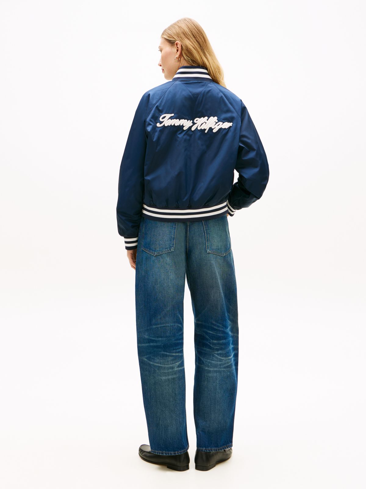 Logo Appliqué Water Repellent Bomber Jacket — Blue