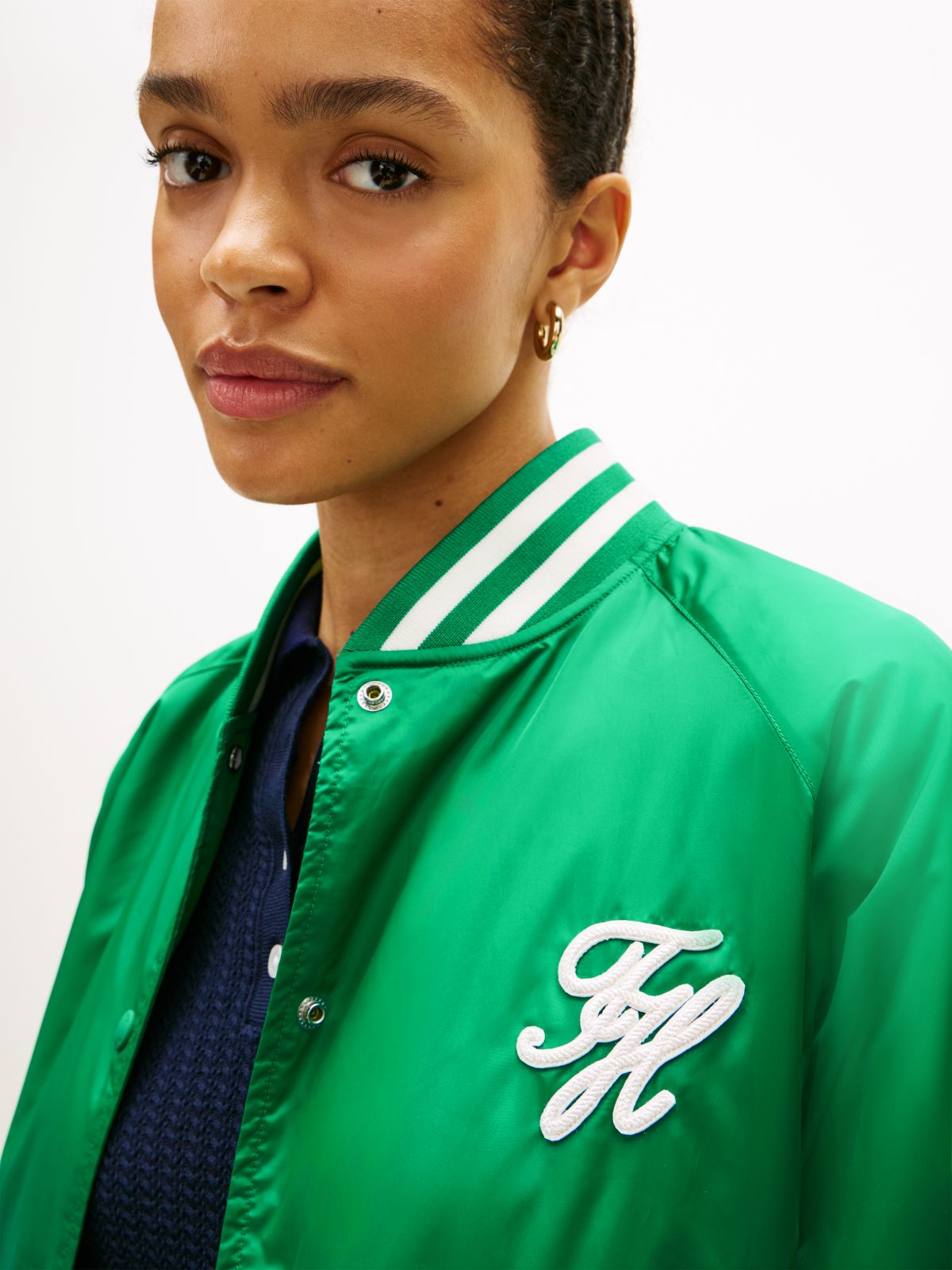Logo Appliqué Water Repellent Bomber Jacket — Green