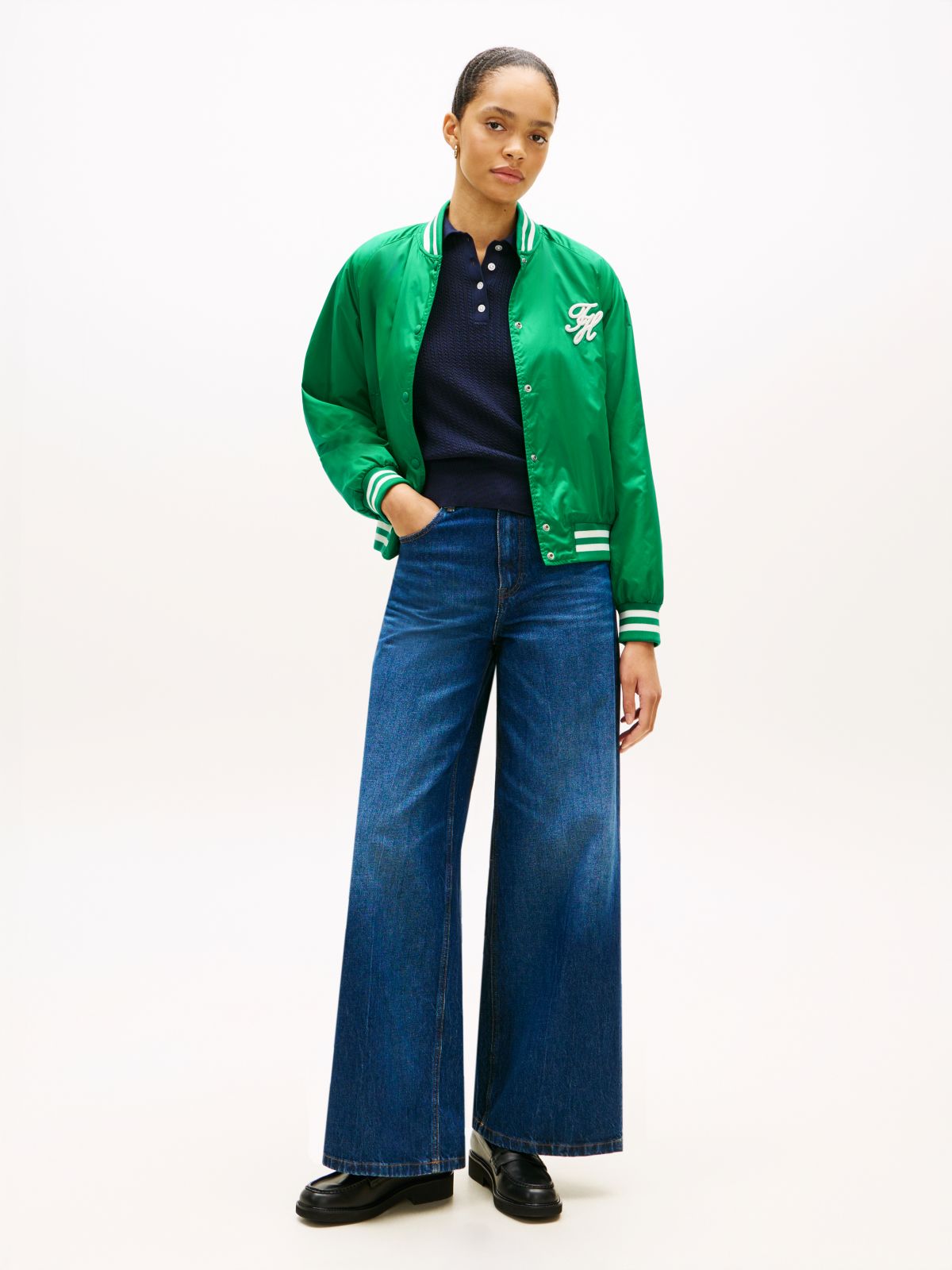 Logo Appliqué Water Repellent Bomber Jacket — Green