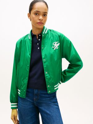 bomber déperlant à logo appliqué green pour femmes tommy hilfiger