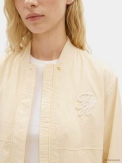 Logo Embroidery Balloon Sleeve Bomber Jacket — Beige 3