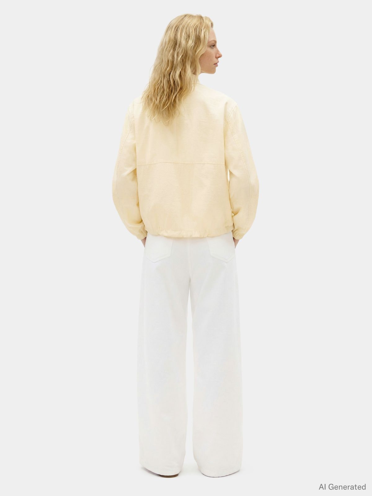 Logo Embroidery Balloon Sleeve Bomber Jacket — Beige