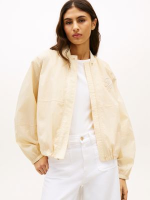 bomber à manches ballon et logo brodé beige pour femmes tommy hilfiger