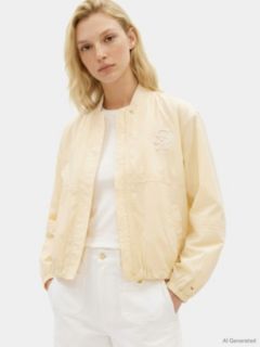 Logo Embroidery Balloon Sleeve Bomber Jacket — Beige 1