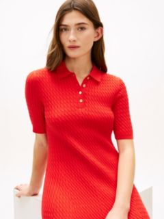 Cable Knit Slim Mini Polo Dress — Orange 3
