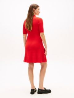 Cable Knit Slim Mini Polo Dress — Orange 4