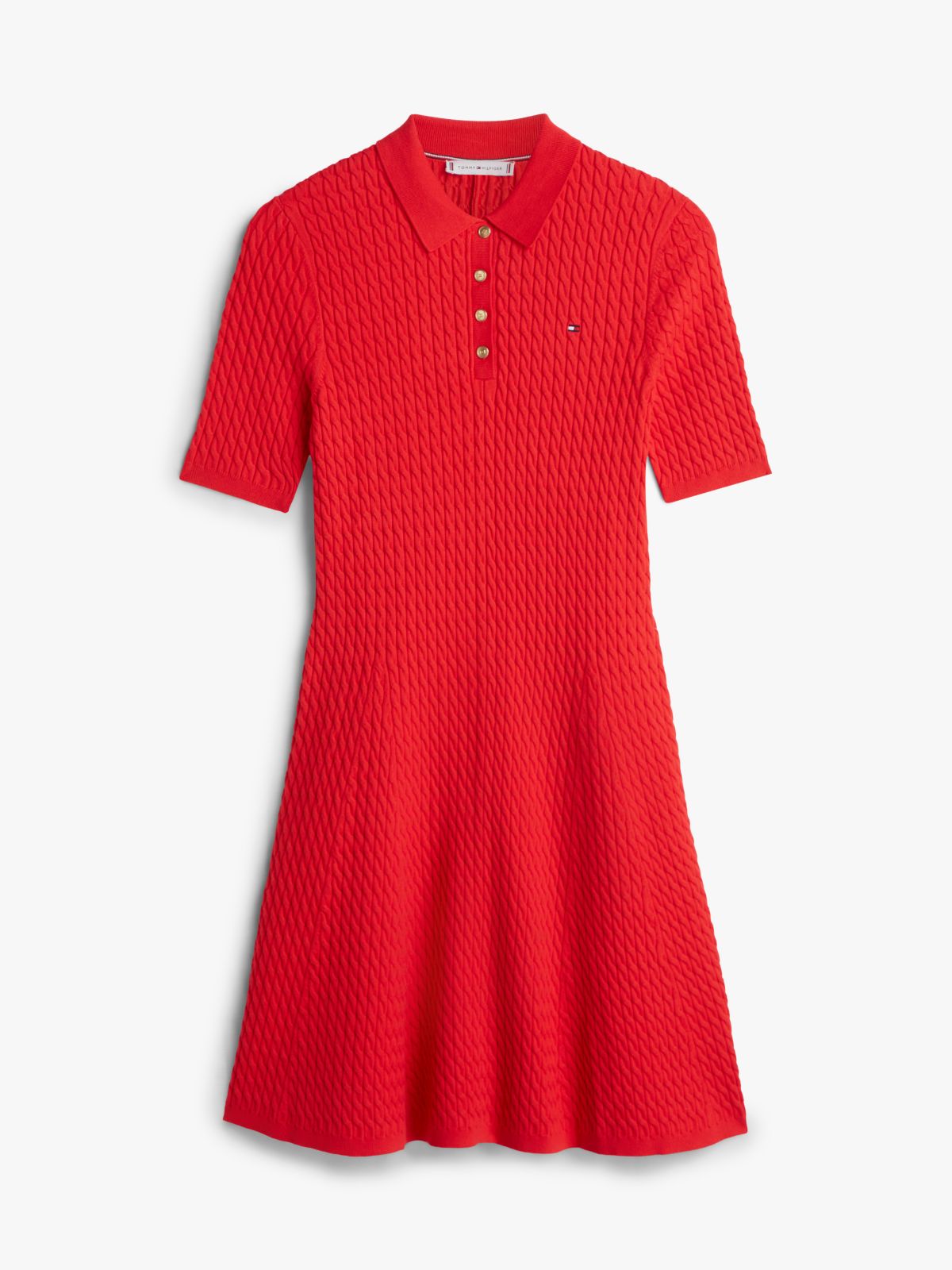 Cable Knit Slim Mini Polo Dress — Orange