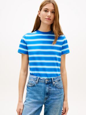 t-shirt en jersey à col ras-du-cou et logo blue pour femmes tommy hilfiger