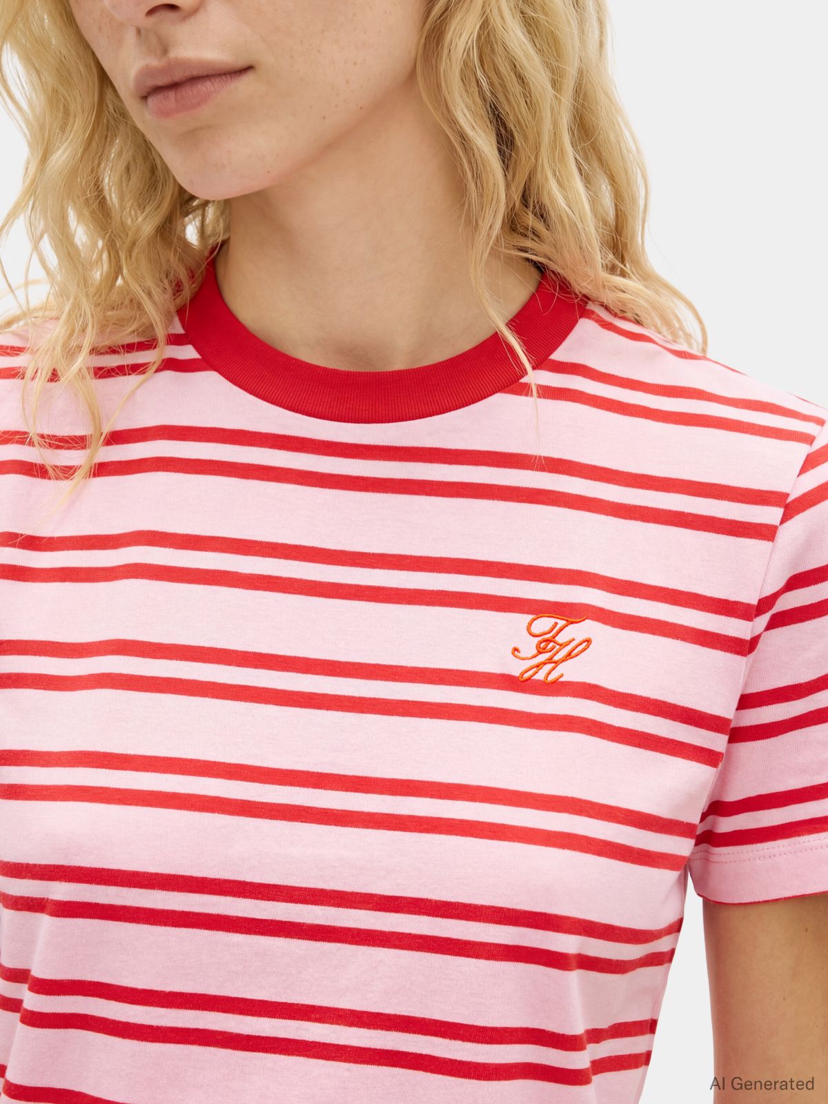 Logo Embroidery Jersey Crew Neck T-Shirt — Pink