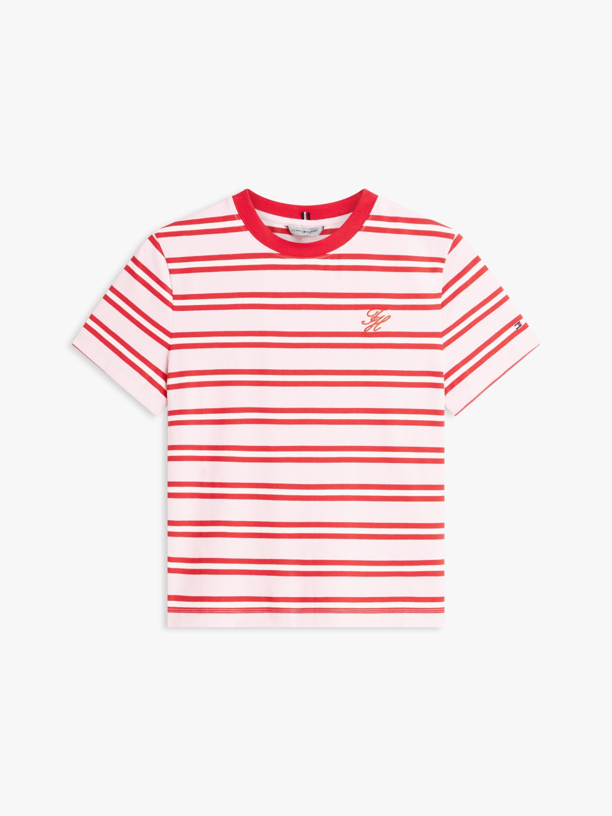 Logo Embroidery Jersey Crew Neck T-Shirt — Pink