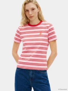 Logo Embroidery Jersey Crew Neck T-Shirt — Pink 1