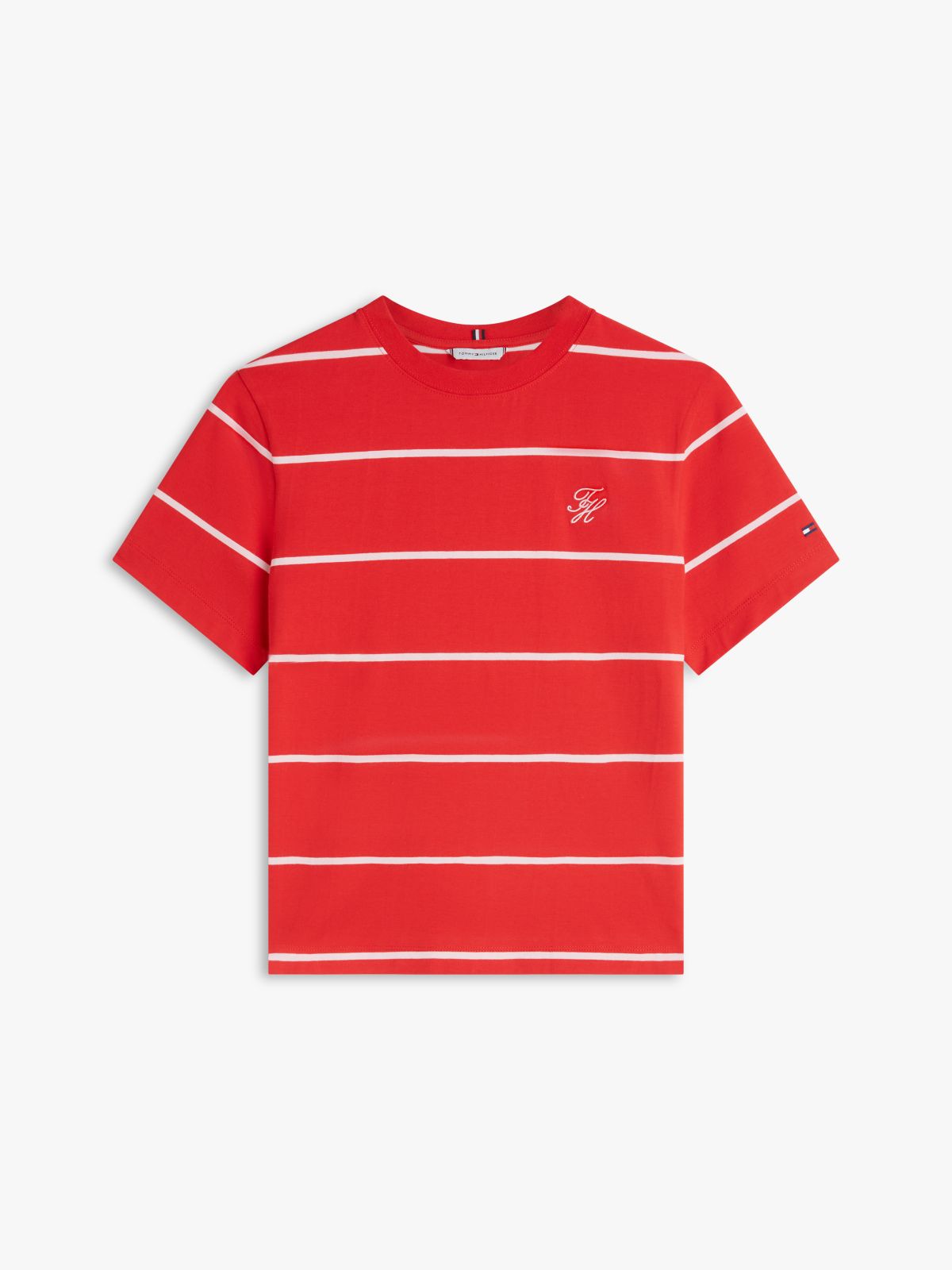 Logo Embroidery Jersey Crew Neck T-Shirt — Red